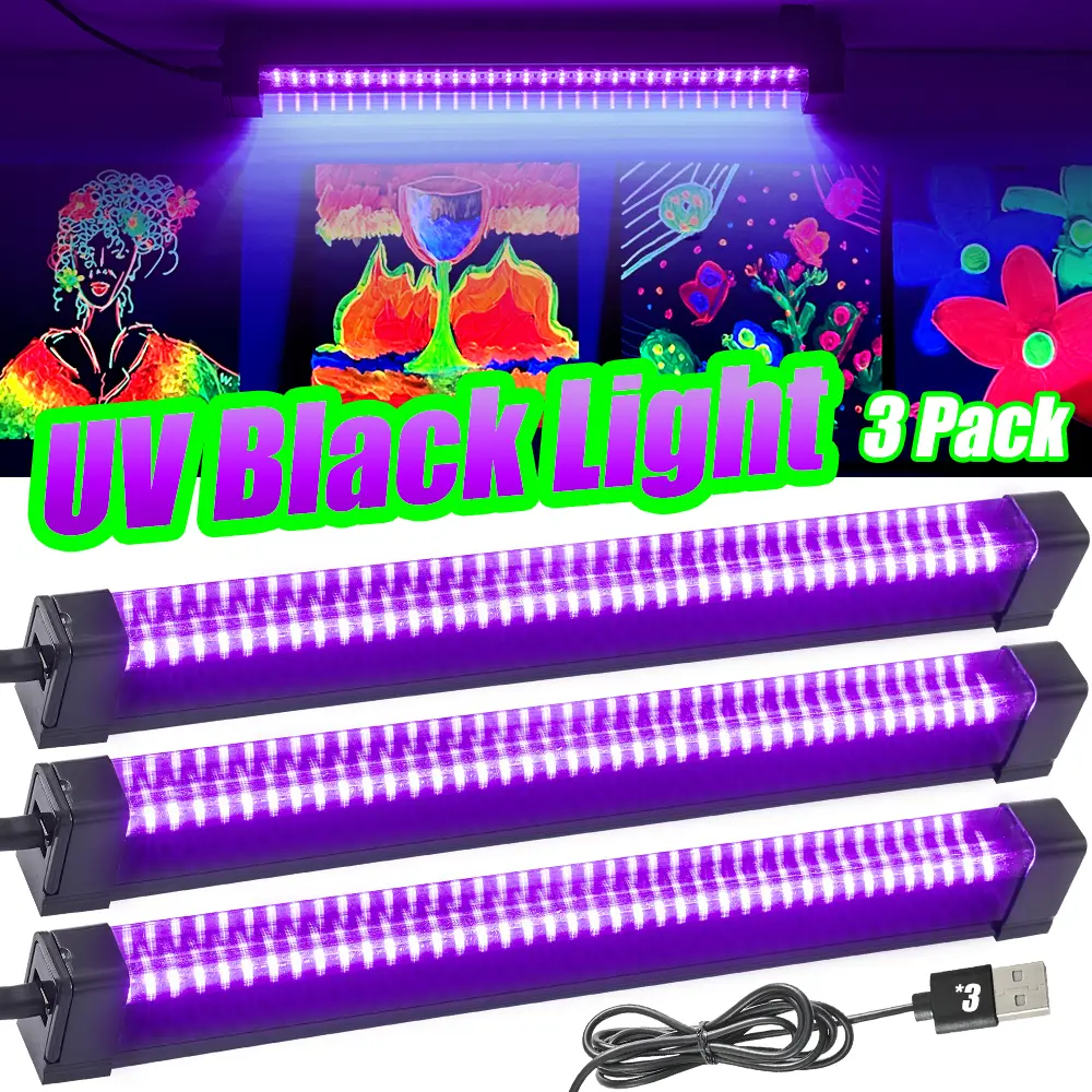 OYCIJE 3 Packs 40LEDs 12.6inch Upgraded LED Blacklight , 100%/50%/Flashing Light Modes, for Glow Party,Body Paint, HalloweenDecorations, Wetness detection, fluorescentpattern design.