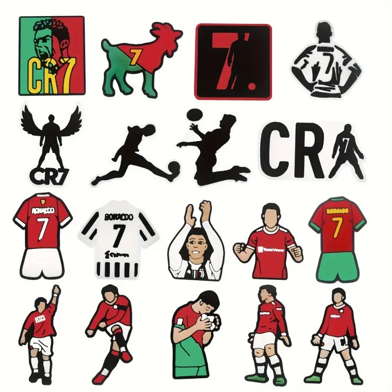 Cartoon No.7 football Croc Shoe Charms for Kids Boys Girls Women Men PVC Wristband Sandals Clog Accessories Party Favor with Dragon and Character Designs Footwear