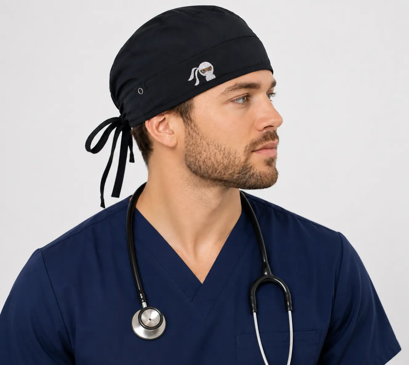 Customizable Navy Blue Medical Scrub Cap, Heartbeat Design Hat with Free Text Personalization for Fashion & Clothes Accessory Use