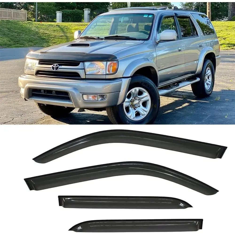 Wensdy 4-Piece Car Side Window Deflectors & Visors - Outside Mount Dark Smoke Acrylic Accessories for 1996-2002 Toyota 4Runner (N180) 94751, Easy Install, Sun Protection, Ventilation Aid, Fog Reduction