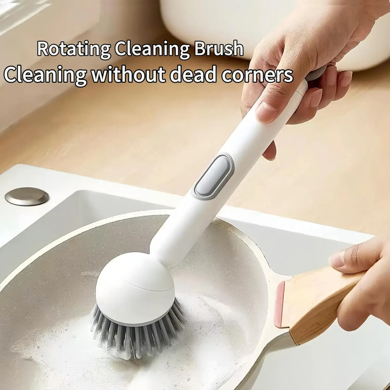 6-in-1 Rotatable Multifunctional Dish Brush with Detergent Dispenser - Wall-Mountable Kitchen Cleaning Tool for Sink/Stove, Pots, Pans