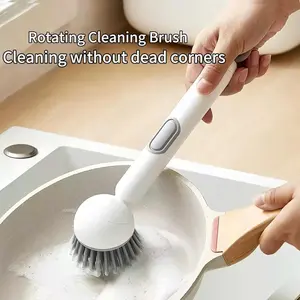 Dish Brush - 6-in-1 with Detergent Dispenser & Rotating Scrub for Pots Pans Dishes Utensils Kitchen Cleaning Tool with Wall Mount for Sink Stove Cookware