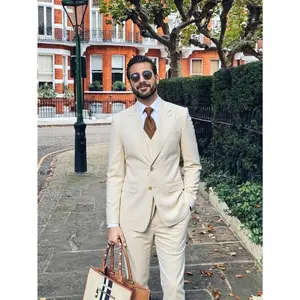 Men's 3-Piece Cream White Suit Set - Simple Design Blazer, Pants & Vest Versatile & Classic