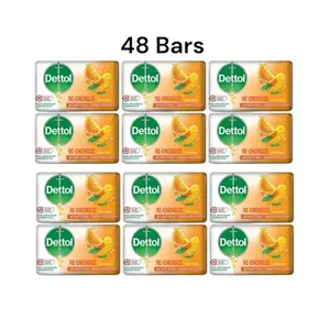 Dettol Antibacterial Body Soap 48 Count - Re-Energize Formula for Hygiene and Skin Care Cleanser Cleansing