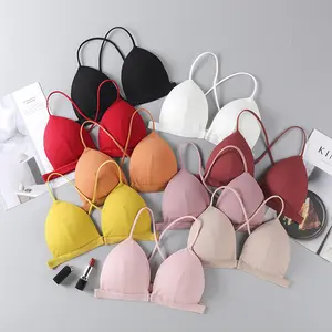 Spring Summer Triangle Cup Tube Top Pure Cotton Ribbed with Chest Pad Breathable Beauty Back Front Buckle Base Layer Women's Underwear Bra White Womenswear Bridal Basic Minimalist