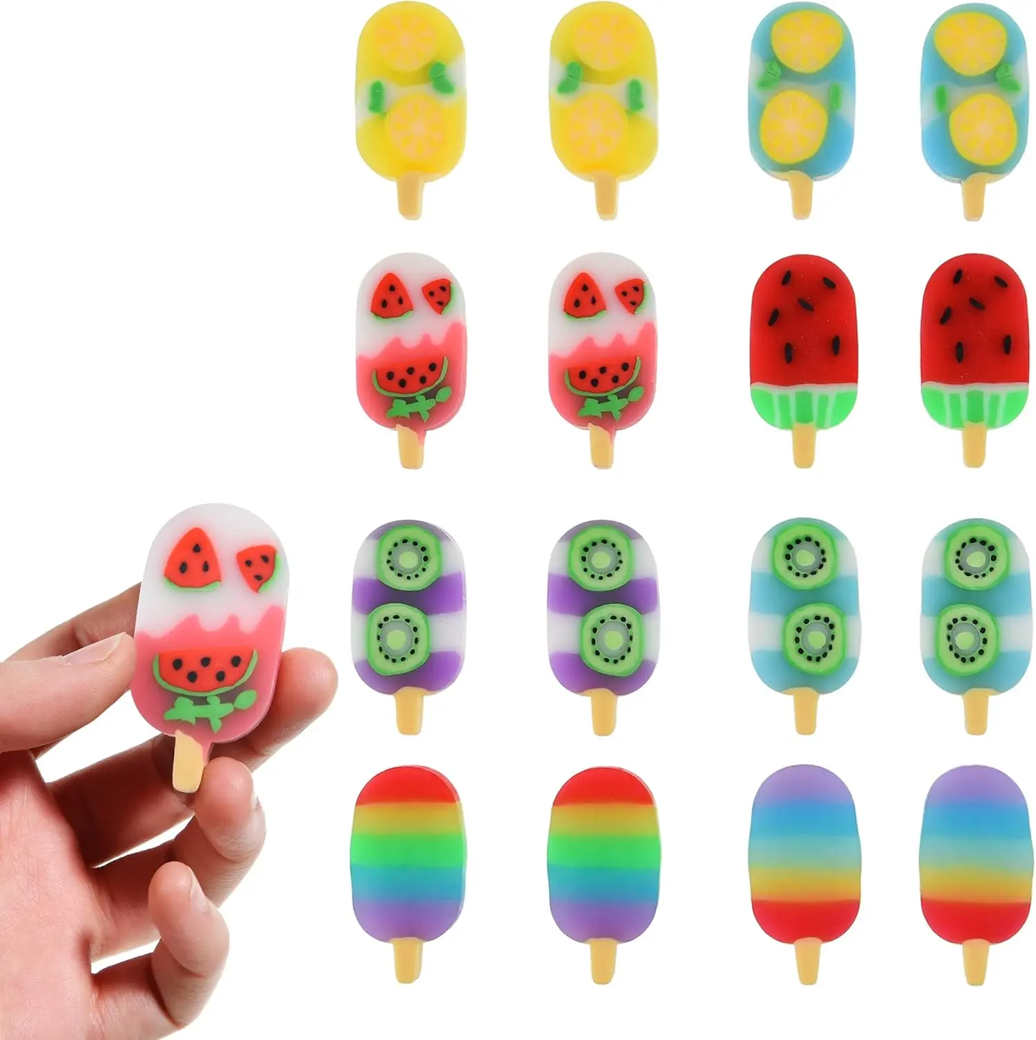 16Pcs Ice Cream Erasers for Kids, Cute Fruit Shaped Fun Food Eraser for Classroom Rewards Party Favors