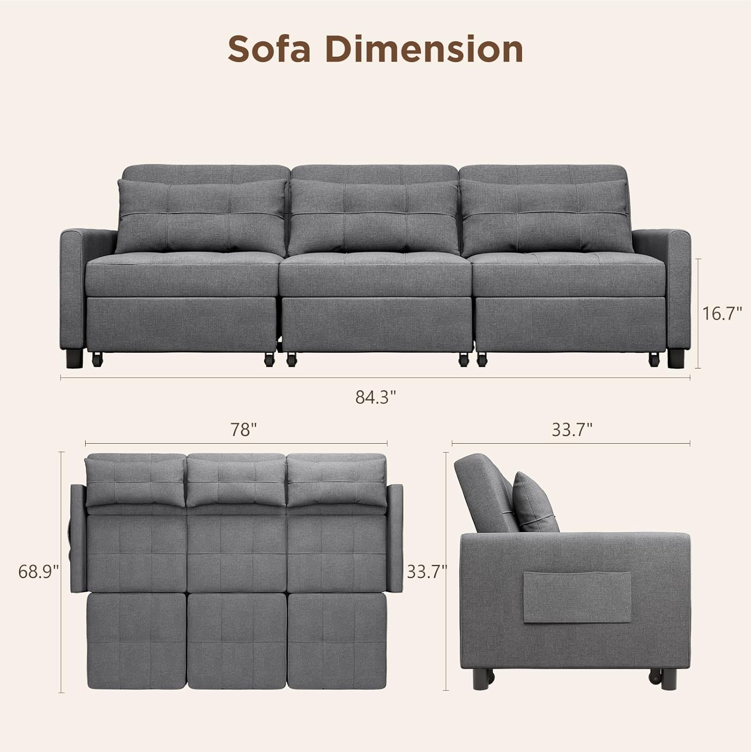 Gizoon Sectional Sleeper Sofa, 84 Inch Pull Out Couch with Adjustment Backrest & Ottoman, Convertible Sectional Couch Bed for Living Room, Guest Room, Dark Grey Gizoon Sectional Sleeper Sofa, 84 Inch Pull Out Couch with Adjustment Backrest & Ottoman, Convertible Sectional Couch Bed for Living Room, Guest Room, Dark Grey
