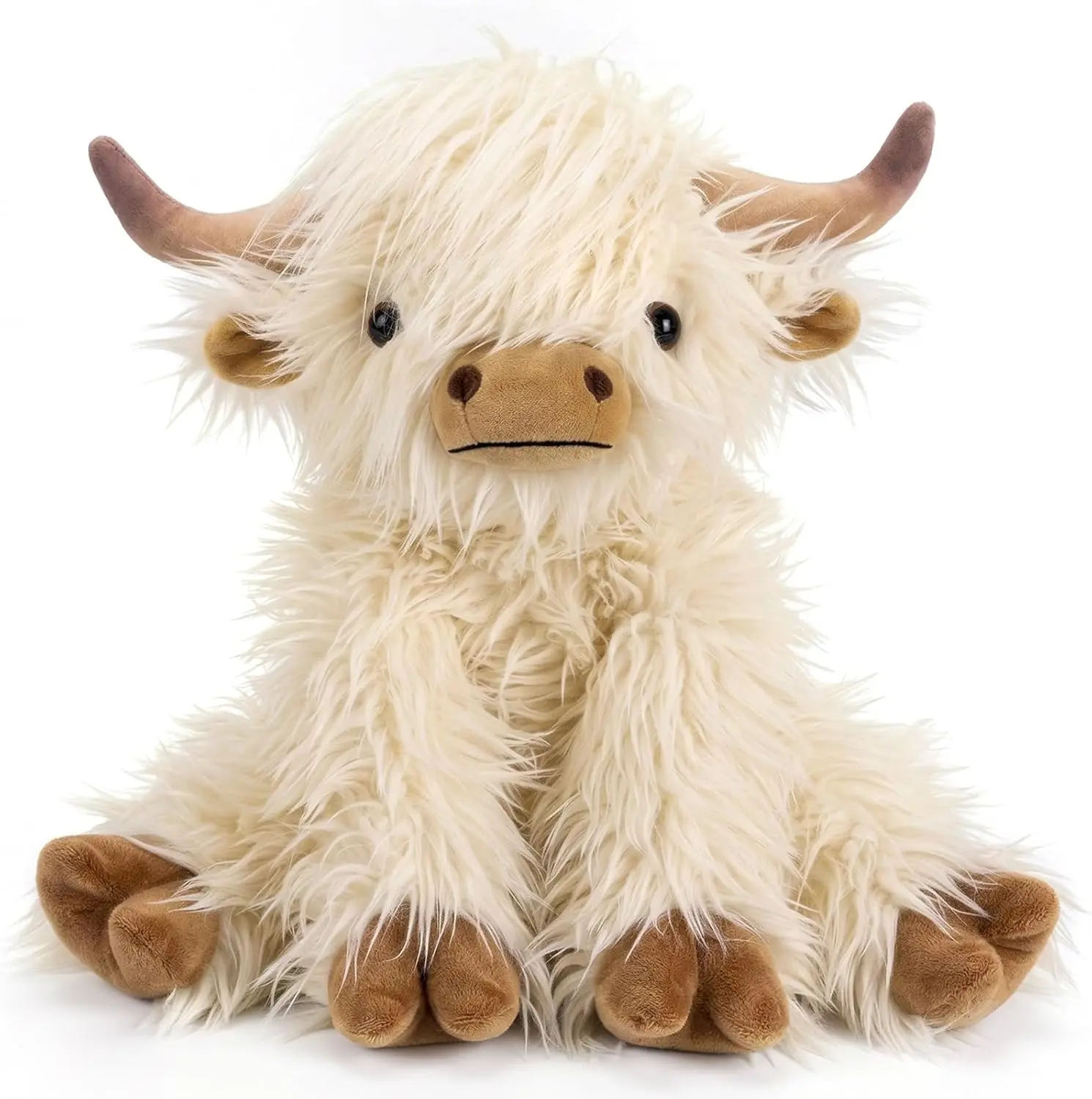 12" 1.9 Lbs White Highland Cow Weighted Plush | Sitting Heatable Stuffed Animal | Microwavable Lavender & Flaxseeds | Cute Plushie Doll Gift for Kids & Adults