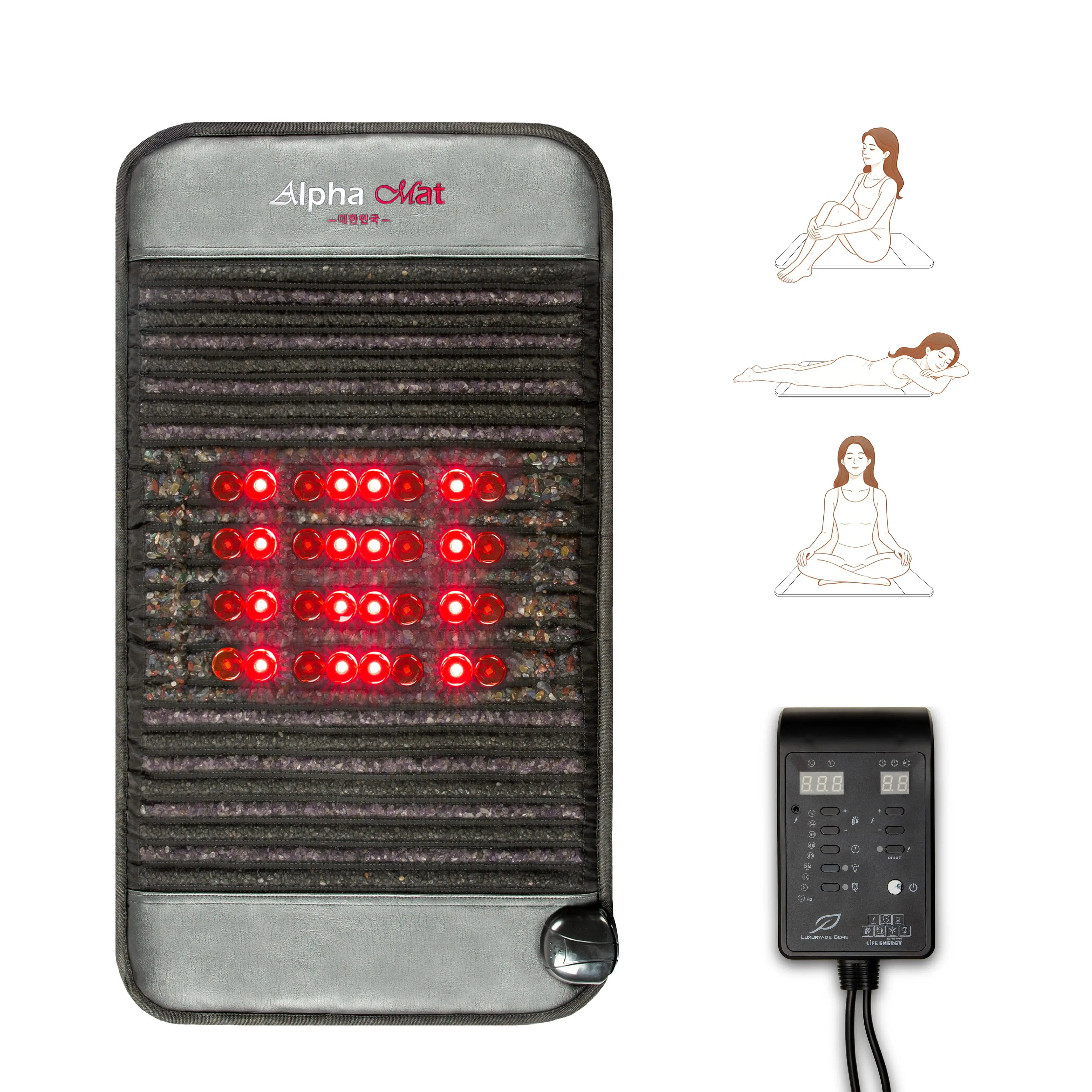 Luxuryade Multifunctional Heating Pad - 18"x33" Low EMF Large Amethyst Crystals Mat,A900, Red Light Therapy, Carbon Fiber, for Back Pain Relief & Muscle Relaxation (Ideal for Parents), Travel Heating Pad, Mom, Dad, Women, Stress Relief, Stone