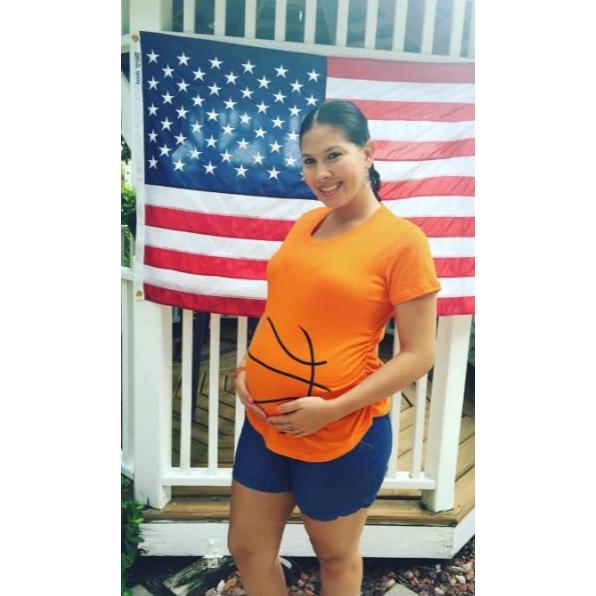 Maternity Basketball Bump Announcement Funny Pregnancy Gift Tee for Ladies Funny Graphic Maternity Tee Cute Pregnancy Tees With Plus Sizes Pregnant Funny Basketball Short Sleeve Maternity Shirts Orange