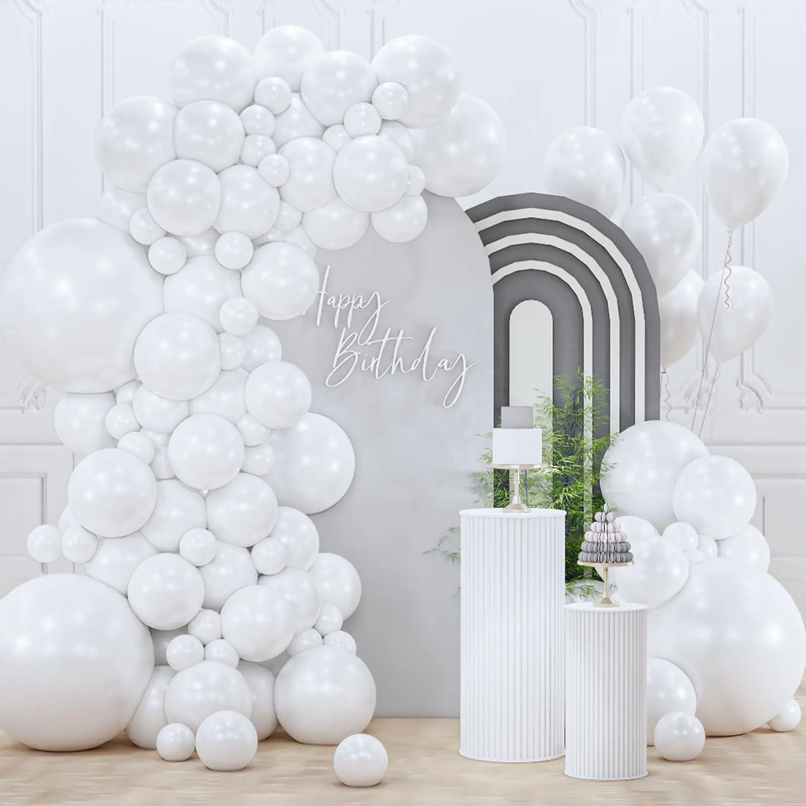 PartyWoo Pearl White Balloons 128pcs Different Sizes Pack of 18 12 10 5 Inch Metallic White Latex Balloon Arch Kit Garland for Wedding Graduation Baby Shower Birthday Party Decorations White-Z30