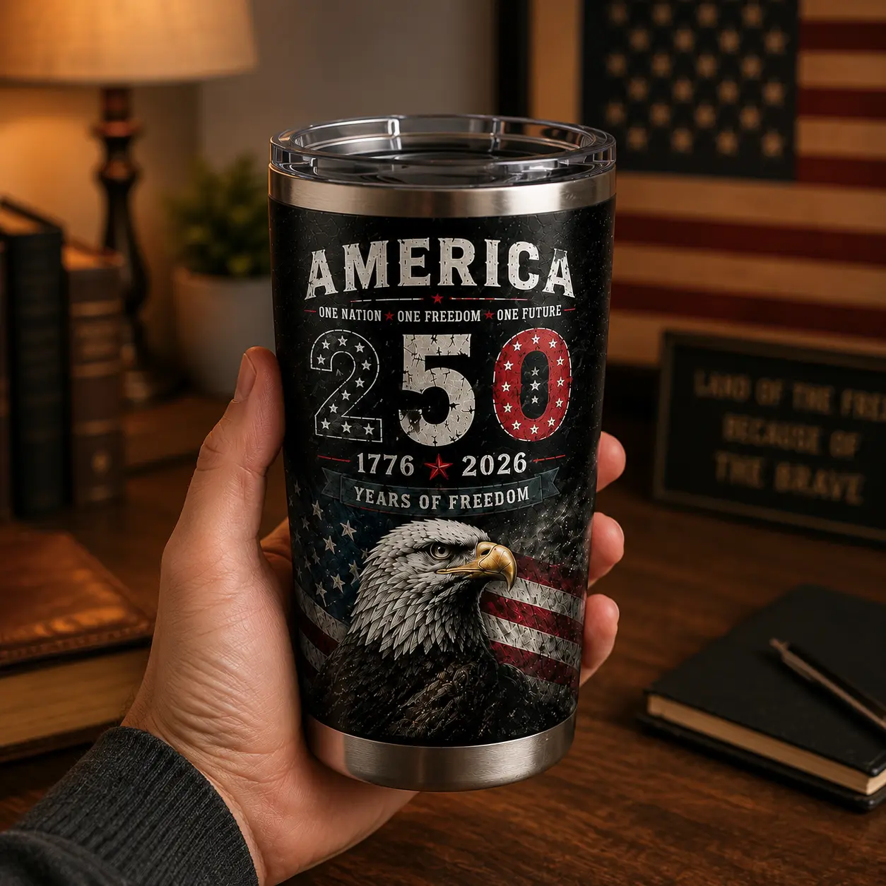 1776-2026 American Heritage Eagle Tumbler, Patriotic Stainless Steel Military Beverage Bottle with Portable Lid, Kitchenware Drinkware