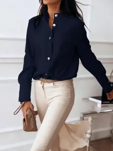 Women's solid color fashionable casual button-down shirt, suitable for spring and summer, suitable for home, indoor, and outdoor wear