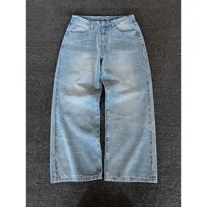 Men's 90s Y2K Vintage Light Wash Straight Leg Jeans, High-Rise Loose Baggy Stretch Denim Pants with Utility Pockets, Comfortable All-Season Streetwear Bottoms for Daily Work Weekend