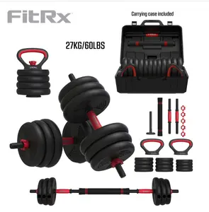FitRx SmartBell Gym, 60 lbs. 4-in-1 Adjustable Interchangeable Dumbbell, Barbell, and Kettlebell Weight Set, Black