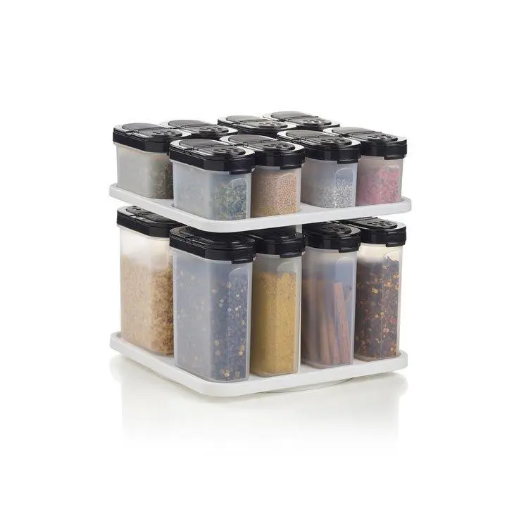 Tupperware Spice Carousel Set 17-pc with Small & Large Shakers Airtight Dual Flip-Top Lids 360° Rotating Rack for Fresh Spices