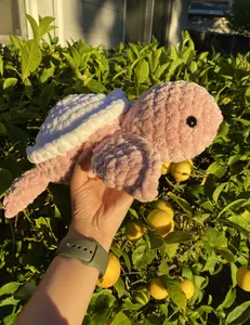 Handcrafted Chenille Crochet Turtle - Pink & White Color Scheme - 8x8x4 Inches - Perfect for All Ages - Versatile Decorative Item