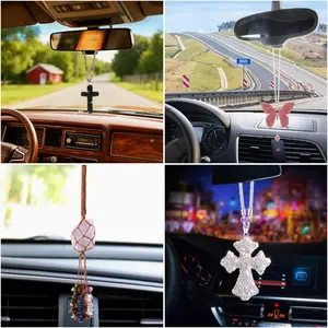 【Father's Day Gift】  Joytutus Cross Crystal Rhinestone Car Mirror Accessory, Hangable Christian Religious Car Trinkets, Auto Interior Hanging Decoration, Car Accessory Car Ornament
