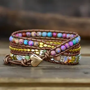 Natural Crystal Sea Sediment Hand Braided Woven Cord Bracelet, Healing Meditation Protection Bohemian Wrap Women Multilayers Bracelet, Gift for her