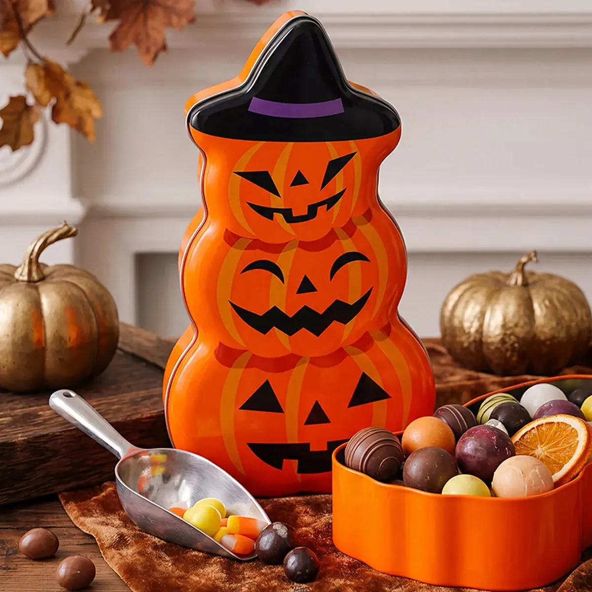 Halloween Jack-O'-Lantern Tin Storage Box