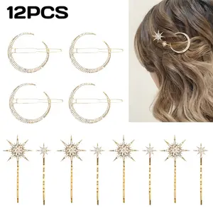 Set of 12 Golden Star Hair Clips for Women | Vintage Rhinestone Hair Pin,Great for Birthday Gifts,Party
