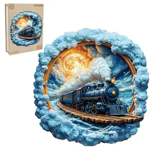 3D Train Wooden Jigsaw Puzzle for Adults and Kids Unique Shape Animal Wood Puzzles Challenging Puzzle, Family Game Creative Gifts，Laser-Cut Durable HDF Wood Puzzle