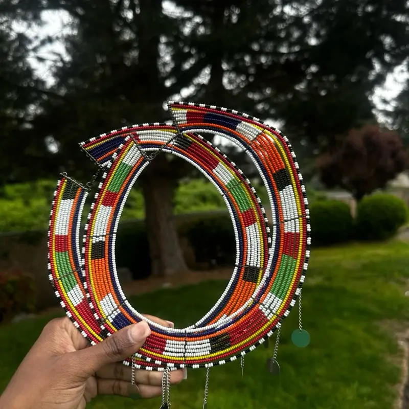 Kenyan Hand-made Maasai Beadwork Neckpiece - Vibrant Colors & Traditional Design - Perfect for Cultural Jewelry Enthusiasts