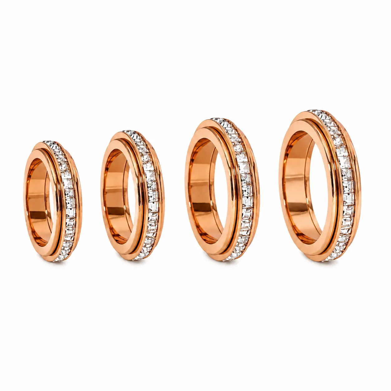 Tarnish Proof Stainless Steel Spinner Rings, Black Cool Chain Design, Anxiety Stress Relief Promise Wedding Band, Funky Unique Jewelry Accessories, Men's Accessories, Guys Gifts, Womens Gifts, Sizes 6-9 [Rose Gold]