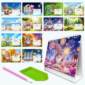 【New Arrival】2027 Gnome Diamond Painting Paper Desk Calendar Kit, 12-Month Spiral Binding Pages, DIY Rhinestone Office Desktop Decor, Handmade Craft Gift for Adults, Beginners and Hobbyists