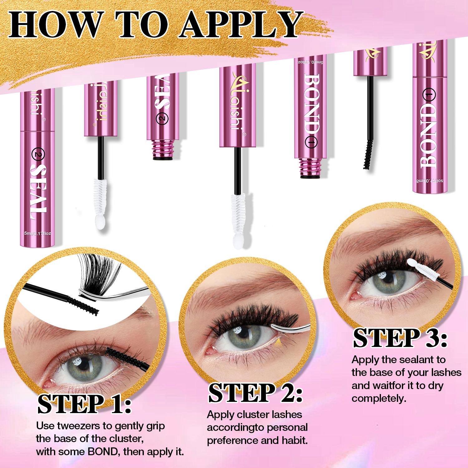Ailaishi 2in1 Lash Bond & Seal Waterproof Glue Long Lasting Strong Hold for Cluster Lashes Easy Use for Beginners, Makeup Glue & Remover