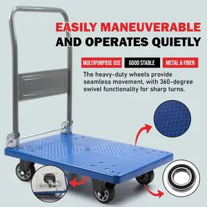 PVC Platform Hand Truck, Push Cart Dolly, Compact & Foldable for Easy Storage and Mobility, 330 Capacity, 360 Degree Swivel Wheels, Blue