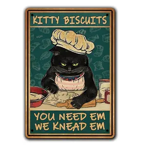 Vintage Black Cat Wall Decor Funny Kitchen Retro Metal Sign Cats Wall Art Tin Signs Cat Home Decor For Cat Lovers Kitty Biscuits You Need We Knead Sign Aesthetic Poster 8x12 Inch