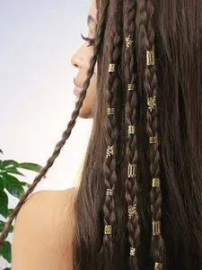40pcs Hair Beads Cuffs, Braiding Hair Rings, Geometric Patterns Alloy Charms for Loc Braids, Adjustable Metal Braid Jewelry, Casual All-Season Hair Accessories