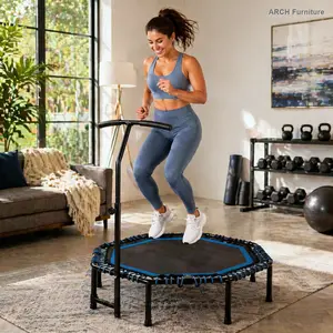 48-in Foldable Fitness Trampoline for Adults, Steel Frame Rebounder with Adjustable Handlebar, 450lbs Max Load, Durable Bungee Ropes, Stable Quiet Bounce, Home Gym Equipment for Cardio Jump & Strength Training