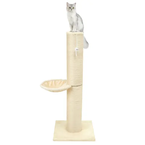 Made4pets Large Freestanding Cat Scratching Post with Condo Design, Cotton-Sisal Rope, Dual Rope Options, Beige Vertical Scratcher - Pet Safe and Engaging Space for Play & Rest, Fits Any Home Decor