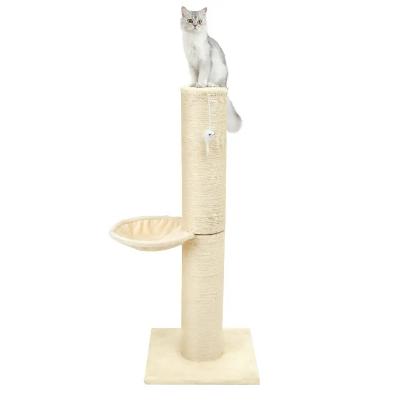 Made4pets Large Freestanding Cat Scratching Post with Condo Design, Cotton-Sisal Rope, Dual Rope Options, Beige Vertical Scratcher - Pet Safe and Engaging Space for Play & Rest, Fits Any Home Decor