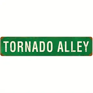 Vintage Tornado Alley Metal Sign - 4"x16" Retro Driveway Road Street Decor for Man Cave, Home & Bar Wall