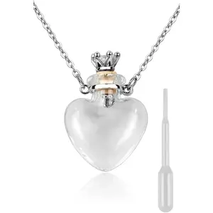 Vial Necklace Heart Shaped Perfume Bottle Pendant Blood Vial Necklace for Liquid Memorial Jewelry for Ashes Glass Keepsake Urn Necklace for Women Flat Byzantine Chain Gothic Stainless Steel