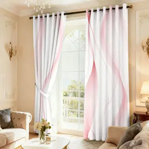 Blackout Curtains 2 panels, Room Darkening Wave Pink And White Stripe Thermal Insulated Window Curtains for Living Room Curtain,Machine‑Washable Window Curtains with Grommet   ﻿