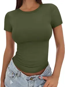 Women's Basic Short Sleeve Crew Neck T-Shirt, Casual Solid Slim-Fit Tee for Summer Daily Wear, Ideal for Teens & Girls, Womenswear Top