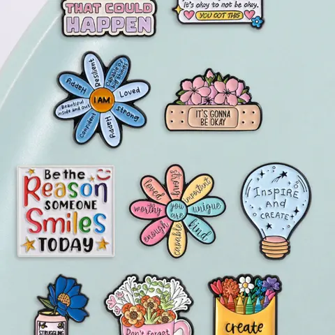 10-Piece Mood Healing Theme Enamel Badges, Gentle Cure Style Brooches, Brooch Set, Enamel Lapel Pins, Flower Brooch Pin, Floral Pins, Perfect for Clothing & Backpacks, Ideal Gift for Friends