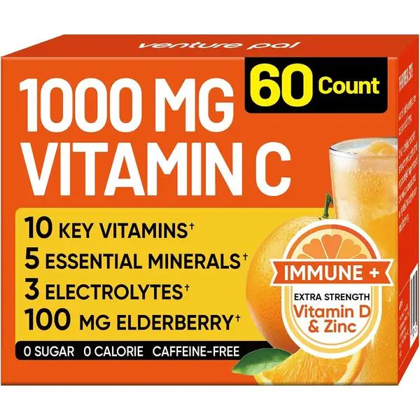 Venture Pal 1000mg Vitamin C Powder with Zinc, Elderberry, Sugar Free