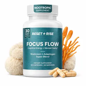 Reset+Rise Focus Flow – Focus and Energy Supplement - Mushroom Powered Nootropic Supplement - Lion’s Mane, Rhodiola Rosea & Cordyceps Extract - Adaptogen - Supports Brain Health, Mental Clarity, Memory & Mood - 60 Capsules