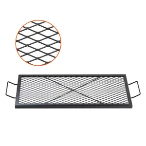 [Bellemave] 32 Inch Rectangle Grill Grate, Heavy Duty Campfire Grill Grid with Handle and X Support Wire, Portable Camping Cookware for Outside Party Gathering