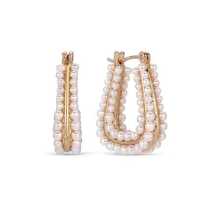 Soft Curve Pearl Lined Hoop Earrings