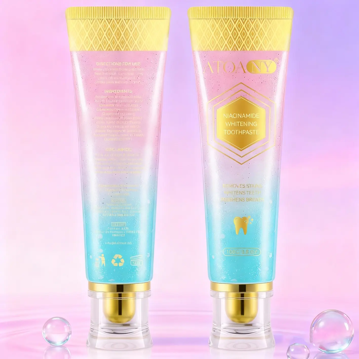 100g two packs of ATOANY niacinamide toothpaste cleans tooth stains, freshens breath, promotes gum health, and is the right choice for daily oral care Nicotinamide Toothpaste