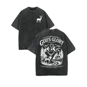 God's Glory Christian Washed Shirt, 'PSALM 42:1 AS THE DEER PANTS FOR STREAMS OF WATER, SO MY SOUL PANTS FOR YOU, MY GOD.' Christian Scripture T-Shirt, Vintage Retro Washed Shirt Double Sided Printed (230 Heavyweight Pure Cotton T-Shirt)
