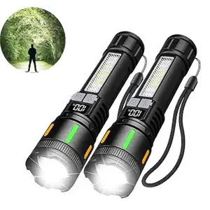 High Lumens Rechargeable Flashlight, 2 Counts/set Waterproof Flashlight with COB Side Light, Handheld Flash Light for Outdoor Camping