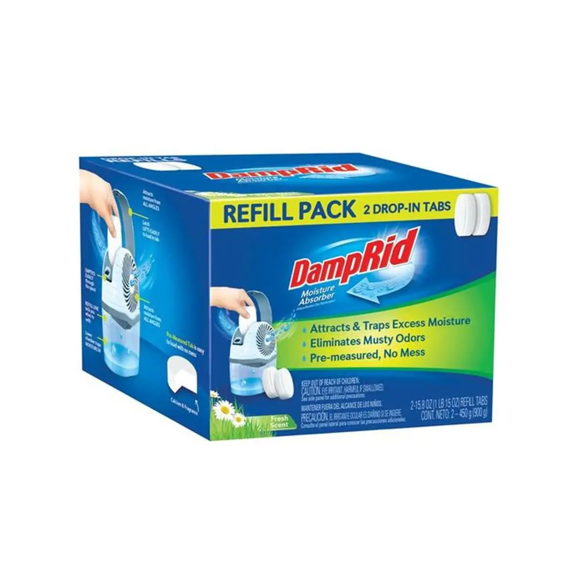212 MAIN 15oz Damp Rid Drop-In Tab Moisture Absorber - 2 Count, Fresh Scent, Absorbent, Odor Eliminator, Home Care Moisture Control Solution