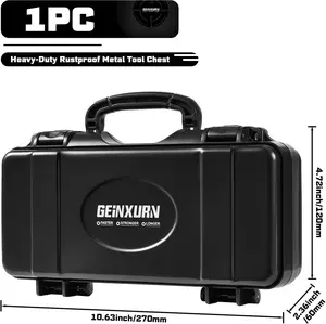 Geinxurn 11”Black Tools Box, Portable Steel Heavy-duty Tool Case with Safety Latch and Handle for Tools Storage and Organizers, Home DIY